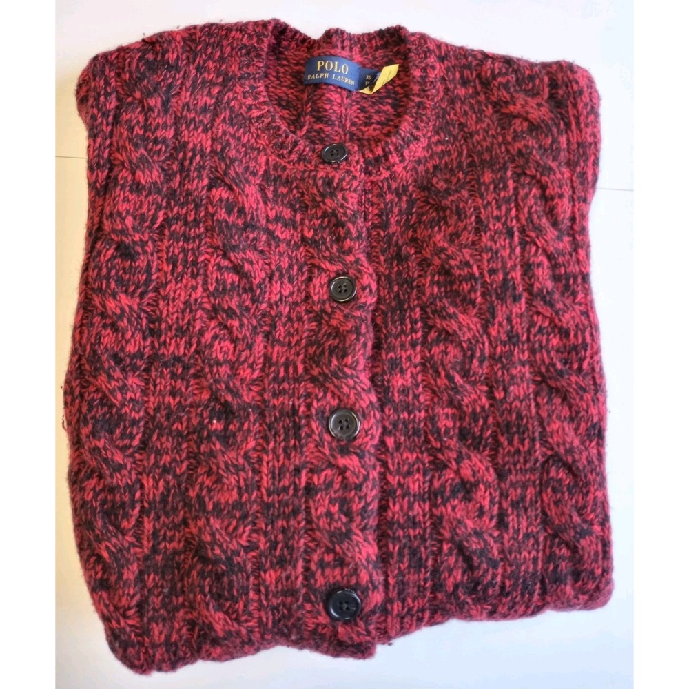 Polo Ralph Lauren Red/Black Wool Blend Long Sleeve Button Cardigan Women's‎ XS